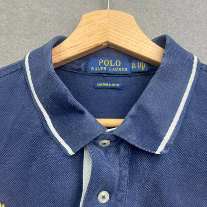 VTG Polo Ralph Lauren Polo Shirt Men XL Blue PARIS 5 Big Pony France Crest Flag